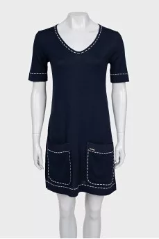 Straight dress made of cashmere and silk with pockets