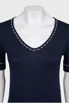 Straight dress made of cashmere and silk with pockets