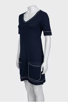 Straight dress made of cashmere and silk with pockets