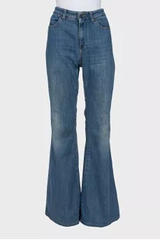 Blue high-waist flared jeans