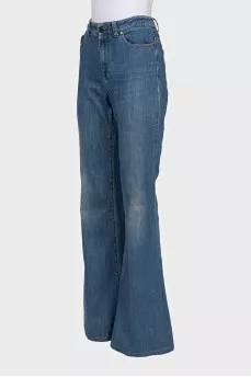 Blue high-waist flared jeans