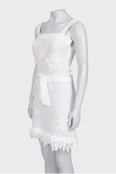 Knitted white sundress with fringe