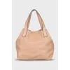 Beige leather tote