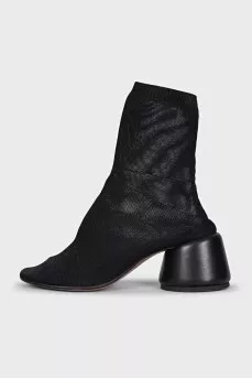 Black mesh fabric ankle boots