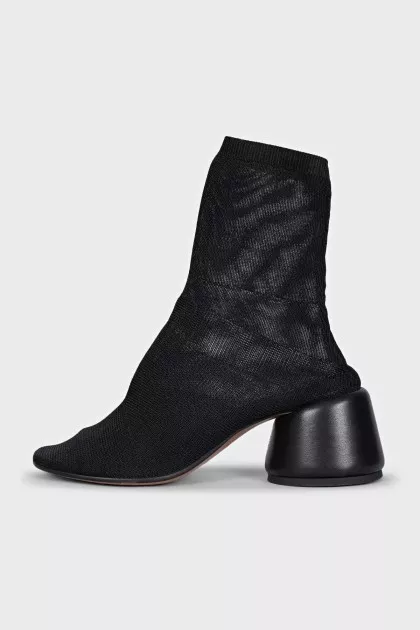 Black mesh fabric ankle boots