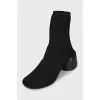 Black mesh fabric ankle boots
