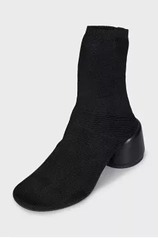 Black mesh fabric ankle boots