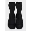 Black mesh fabric ankle boots