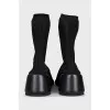 Black mesh fabric ankle boots