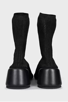 Black mesh fabric ankle boots