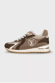 Brown suede and textile sneakers