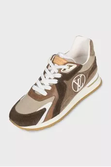 Brown suede and textile sneakers