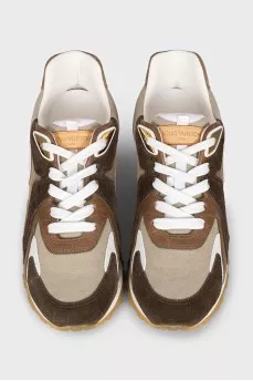 Brown suede and textile sneakers