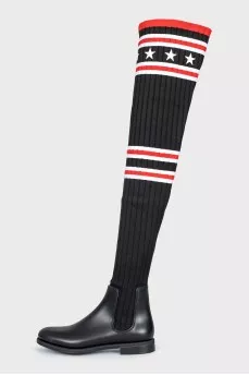 Over-the-knee boots made of textile and rubber with a print