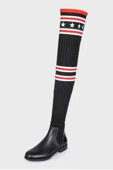 Over-the-knee boots made of textile and rubber with a print