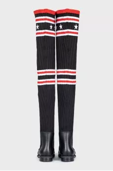 Over-the-knee boots made of textile and rubber with a print