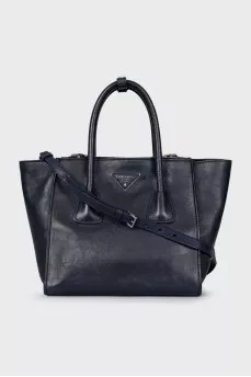 Blue leather tote