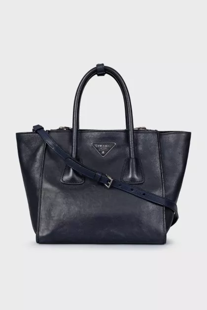 Blue leather tote