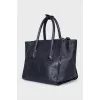 Blue leather tote