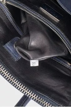 Blue leather tote