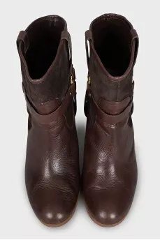 Brown ankle boots with gold hardware
