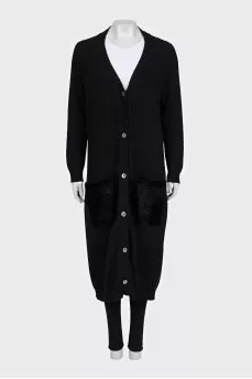 Cashmere cardigan with fur pockets