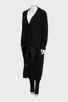 Cashmere cardigan with fur pockets