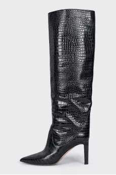 Black crocodile-embossed boots