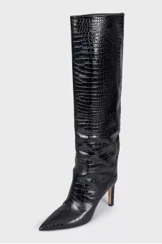 Black crocodile-embossed boots
