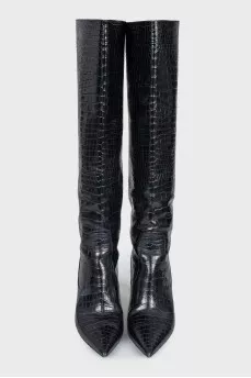 Black crocodile-embossed boots