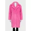 Pink straight-cut fur coat with buttons