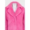 Pink straight-cut fur coat with buttons