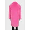 Pink straight-cut fur coat with buttons