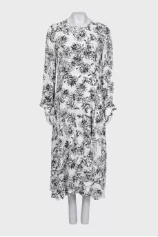 Loose dress with long printed sleeves