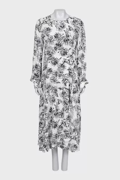 Loose dress with long printed sleeves