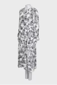 Loose dress with long printed sleeves
