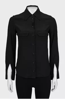 Straight-cut silk shirt with pockets
