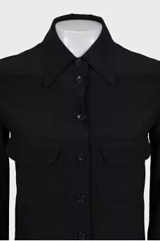 Straight-cut silk shirt with pockets