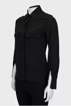 Straight-cut silk shirt with pockets