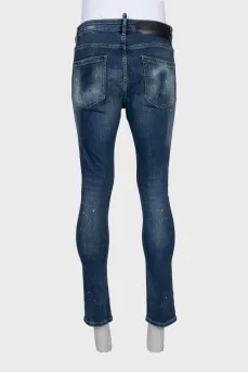 Чоловічі джинси slim fit з рваним ефектом та принтом