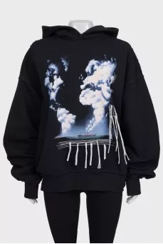 Black oversized hoodie with print