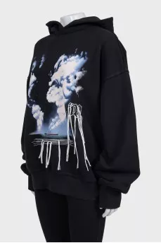 Black oversized hoodie with print