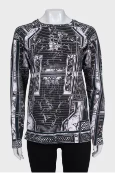 Gray straight-cut sweatshirt with a print
