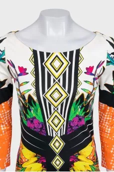 Long sleeve printed bodycon dress