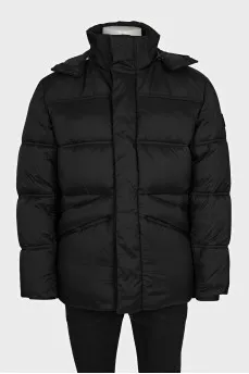 Men's black down jacket with a hood