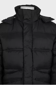 Men's black down jacket with a hood