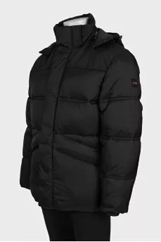 Men's black down jacket with a hood