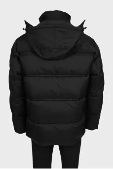 Men's black down jacket with a hood