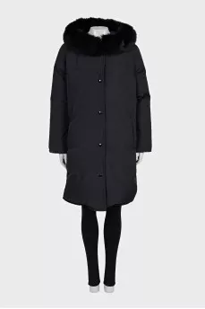 Long down jacket with fur on the hood
