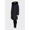 Long down jacket with fur on the hood